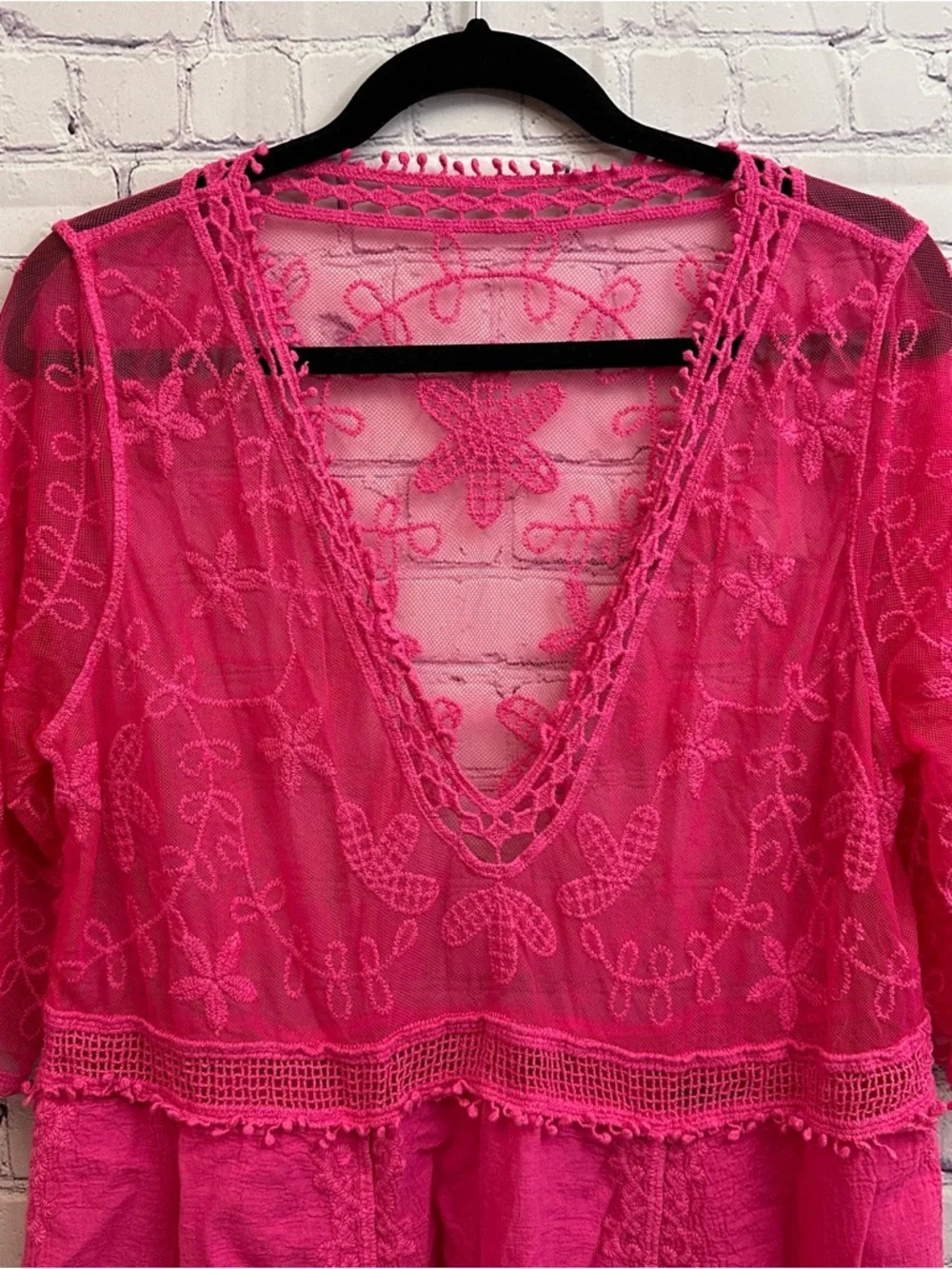 Women’s Sheer Lace V-Neck Swim Coverup Hot Pink Vacation Cruise One Size - Picture 2 of 9